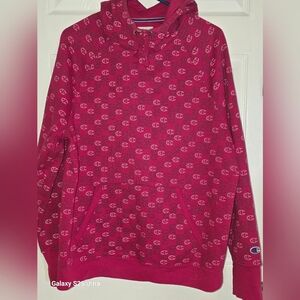 Champion Fuchsia All-Over Logo Hoodie